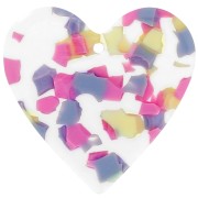 Colgante Corazón Acetato 31x32 mm - Terrazzo Vainilla - Rosa Pastel x1