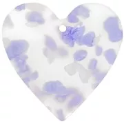 Pendentif coeur 31x32 mm en acétate - Terrazzo Violet - Blanc nacré x1