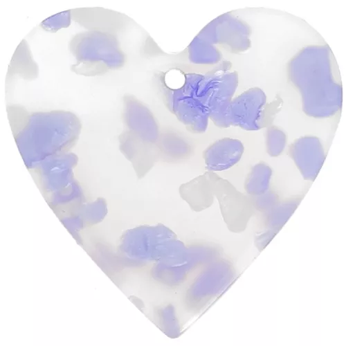 Colgante Corazón Acetato 31x32 mm - Violeta Terrazzo - Blanco Nacarado x1
