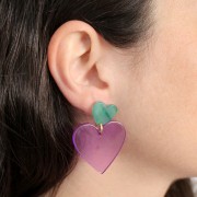 Colgante corazón acetato 31x32 mm - Perla verde jaspeada x1