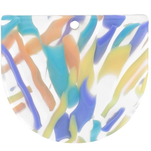 Colgante media luna acetato 29x33 mm - Violeta Abstracto - Salmón x1