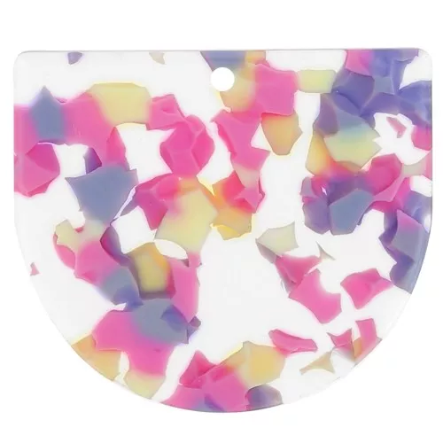 Colgante de acetato media luna 29x33 mm - Terrazzo Vainilla - Rosa Pastel x1