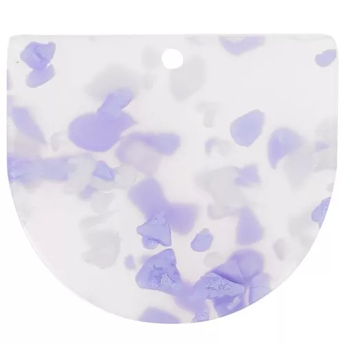 Colgante media luna acetato 29x33 mm - Violeta terrazo - Blanco nacarado x1
