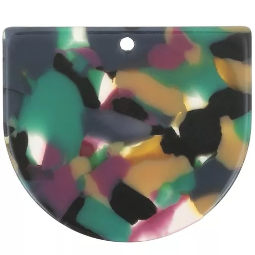 Colgante media luna acetato 29x33 mm - Verde carey - Fucsia x1