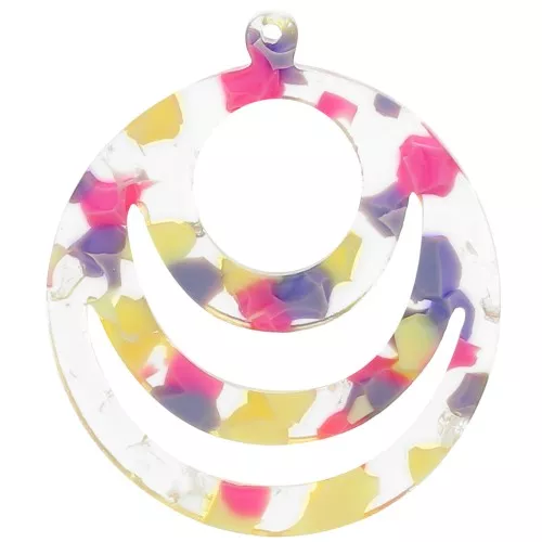 Colgante redondo de acetato calado 30 mm - Terrazzo Vainilla - Rosa Pastel x1