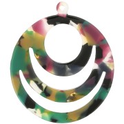 Colgante redondo de acetato calado 30 mm - Verde carey - Fucsia x1|raw }}