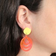 Colgante redondo calado en acrílico transparente 30 mm - Rosa - naranja neón x1