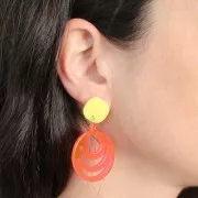 Colgante redondo calado en acrílico transparente 30 mm - Rosa - naranja neón x1