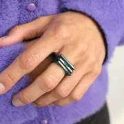 Anillo plano de acetato transparente - Talla 51 - Verde oscuro x1