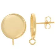 Pendientes para cabujón placa posterior 14mm - óvalo abierto - Dorado oro fino x2