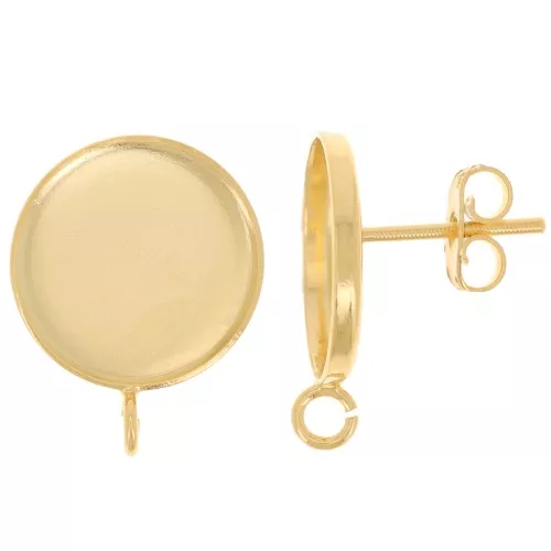 Pendientes para cabujón placa posterior 14mm - óvalo abierto - Dorado oro fino x2