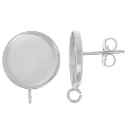Pendientes para cabujón fondo plano 14mm - anilla abierta - Chapado fino Arg x2