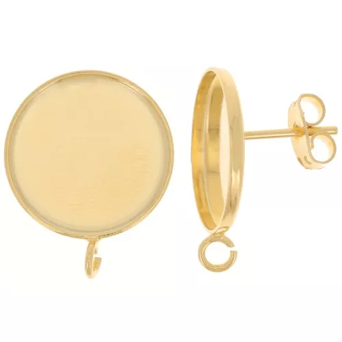 Pendientes para cabujón de dorso plano 16mm - Anilla abierta - Dorado oro fino x2