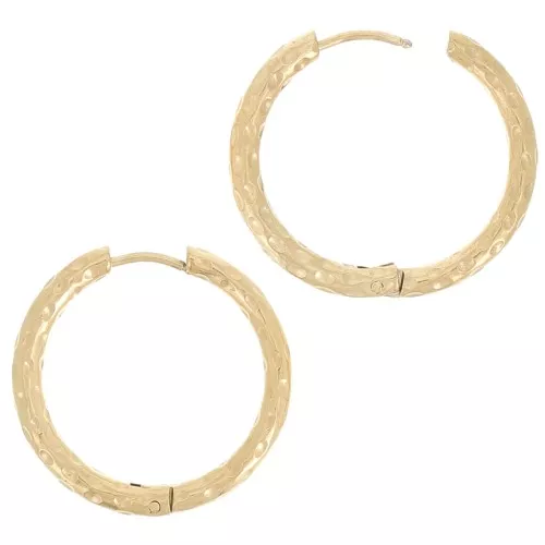 Pendientes de aro martillado 26 mm - Del hilo 3 mm - Acero inoxidable 304L Dorado x2