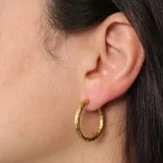 Pendientes de aro martillado 26 mm - Del hilo 3 mm - Acero inoxidable 304L Dorado x2