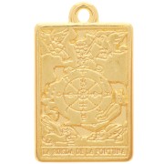 Colgante carta del Tarot 23x14 mm - Rueda de la Fortuna - Dorado con oro fino x1