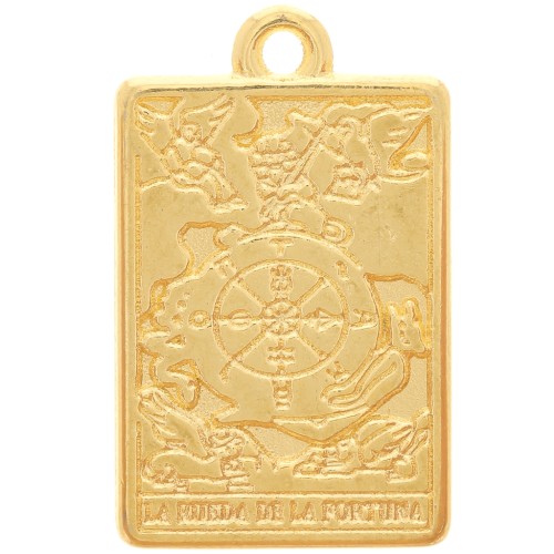 Colgante carta del Tarot 23x14 mm - Rueda de la Fortuna - Dorado con oro fino x1