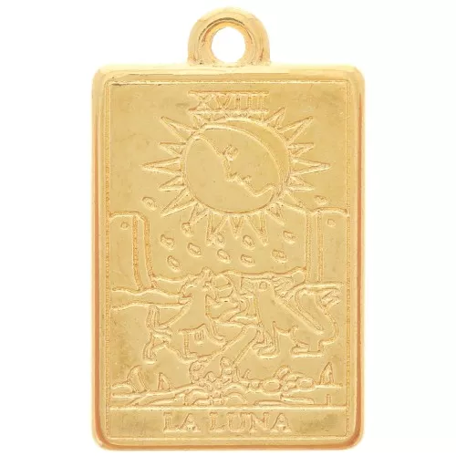 Colgante carta del Tarot 23x14 mm - La Luna - Dorado con oro fino x1