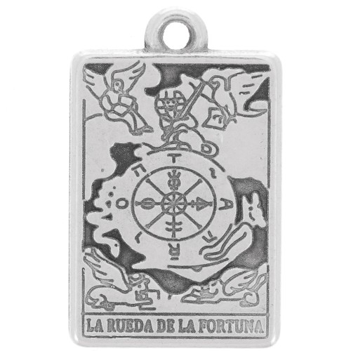 Colgante carta del Tarot 23x14mm - La rueda de la fortuna - Chapado fino envejecido