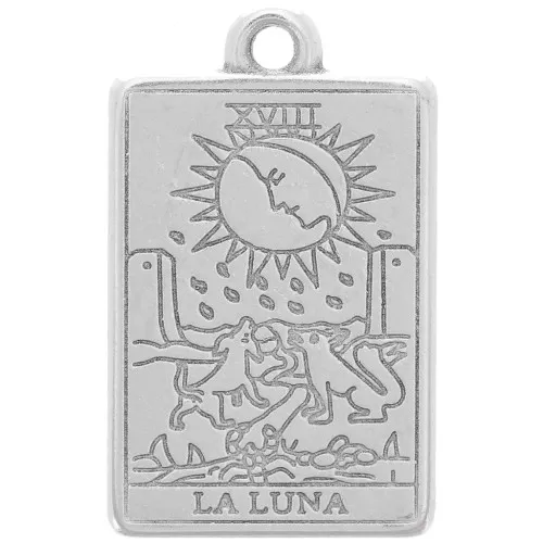 Colgante carta del Tarot 23x14 mm - La Luna - Plateado antiguo x1