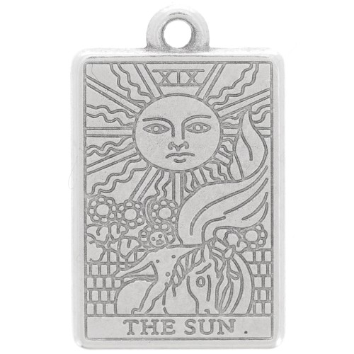 Colgante carta del Tarot 23x14 mm - El Sol - Plateado antiguo x1