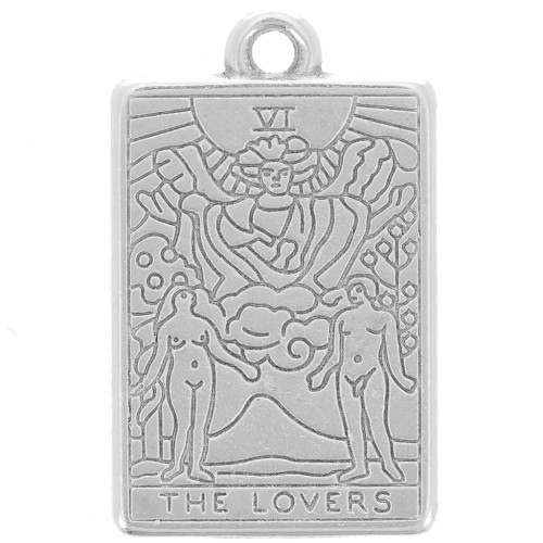 Colgante Carta del Tarot 23x14 mm - Los Enamorados - Chapado en plata de ley envejecida x1
