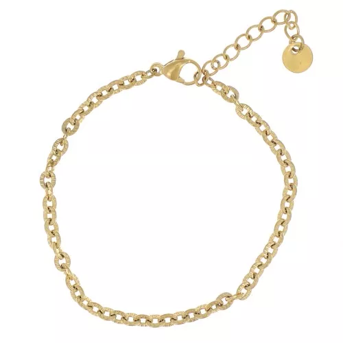 Forçat martillado pulsera de malla de 3,3 mm - 304 Oro de acero inoxidable x16cm