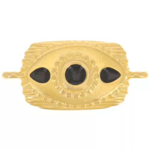 Entrepieza Rectángulo Texturado 26x12 mm & Resina Epoxi - Oro Fino - Negro x1