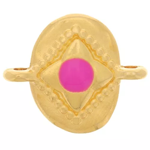 Entrepieza oval 18x15mm con motivo estrella y resina epoxi - Dorado con oro fino - Fucsia
