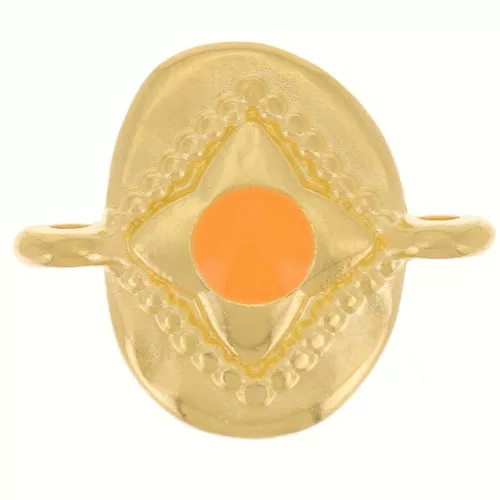 Entrepieza oval 18x15mm estrella y resina epoxi - Dorado con oro fino - Naranja