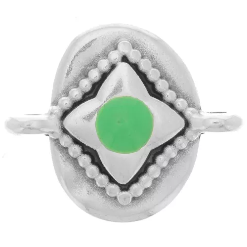 Entrepieza ovalado 18x15mm motivo estrella - Chapado en plata de ley envejecida - Verde x1