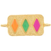 Entrepieza rectangular 28x12 mm motivo diamante - Dorado con oro fino - Multicolor x1|raw }}
