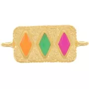 Entrepieza rectangular 28x12 mm motivo diamante - Dorado con oro fino - Multicolor x1