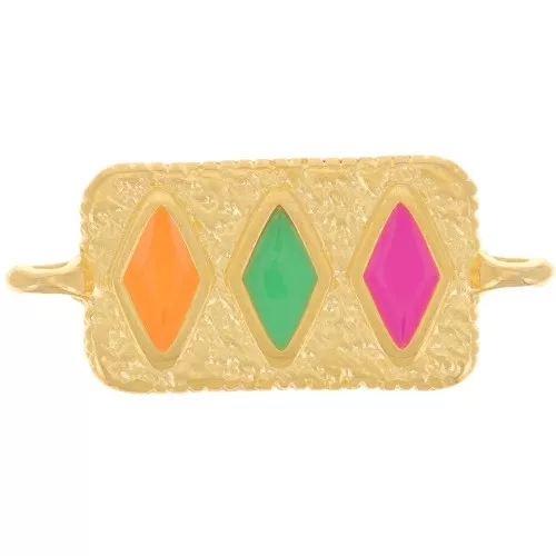Entrepieza rectangular 28x12 mm motivo diamante - Dorado con oro fino - Multicolor x1