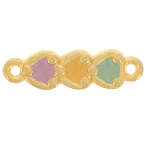 Entrepieza 3 corazones 23x7 mm con resina epoxi - Dorado con oro fino - Pastel x1