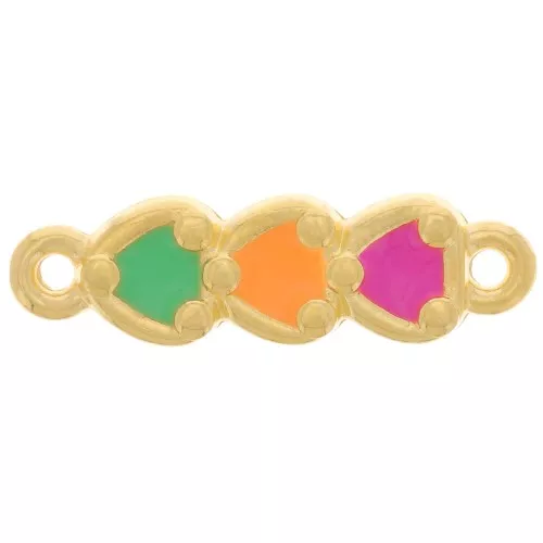 Entrepieza 3 corazones 23x7 mm con resina epoxi - Dorado con oro fino - Multicolor