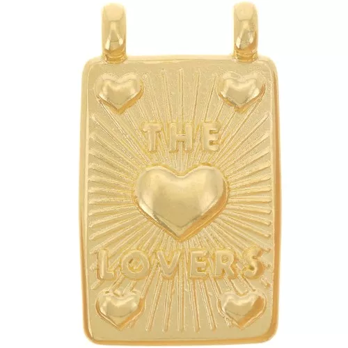 Colgante rectángulo 29x17 mm - corazones - Dorado con oro fino x1