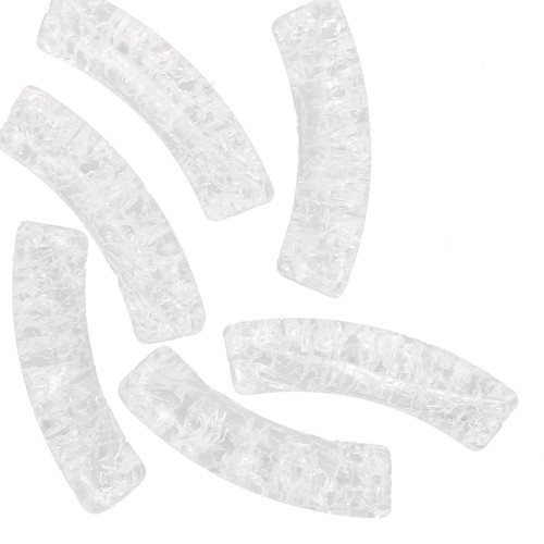 Tubo de cuentas curvas 32x8mm acrílico transparente efecto craquelado - Transparente x6