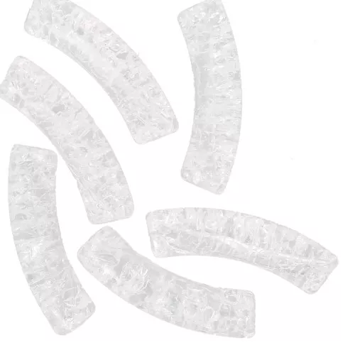 Tubo de cuentas curvas 32x8mm acrílico transparente efecto craquelado - Transparente x6