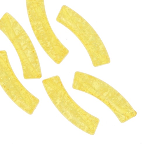 Tubo acrílico transparente 32x8 mm perlas curvas con efecto craquelado - Amarillo x6