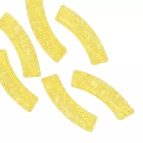 Tubo acrílico transparente 32x8 mm perlas curvas con efecto craquelado - Amarillo x6
