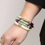 Tubo acrílico transparente 32x8 mm perlas curvas con efecto craquelado - Amarillo x6