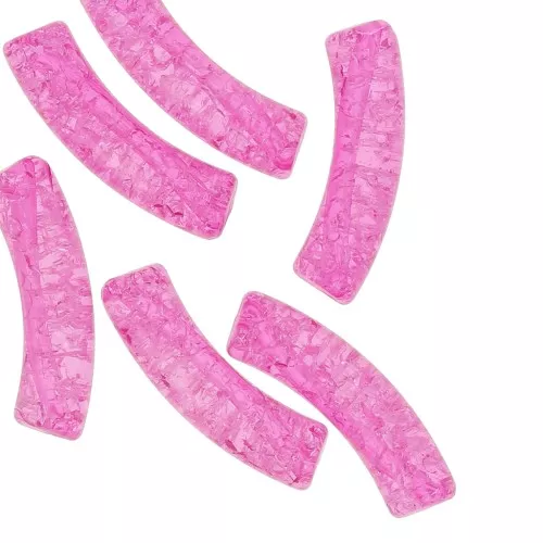 Tubo acrílico transparente 32x8 mm perlas curvas con efecto craquelado - Fucsia x6