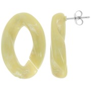 Pendientes Oval Twisted 29.5x20 mm - Lima jaspeado - Blanco x2