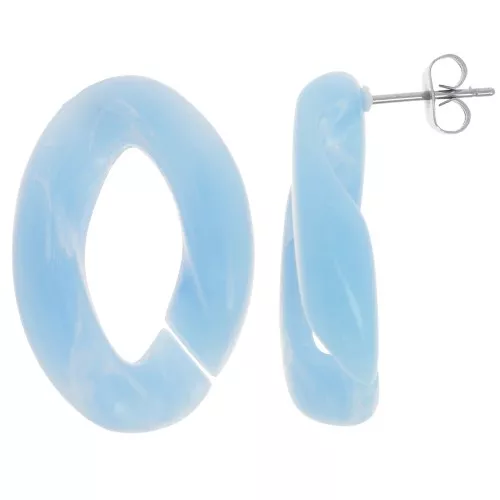 Pendientes Oval Twisted 29.5x20 mm - Azul claro jaspeado - Blanco x2