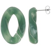Pendientes Oval Twisted 29.5x20 mm - Verde oscuro jaspeado - Blanco x2|raw }}