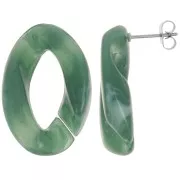 Pendientes Oval Twisted 29.5x20 mm - Verde oscuro jaspeado - Blanco x2