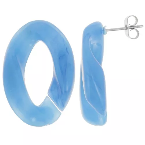 Pendientes Oval Twisted 29.5x20 mm - Azul jaspeado - Azul oscuro x2