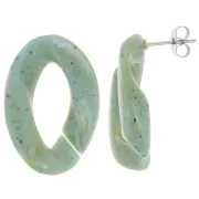 Pendientes retorcidos ovalados 29,5x20 mm - Verde grisáceo - Negro jaspeado x2