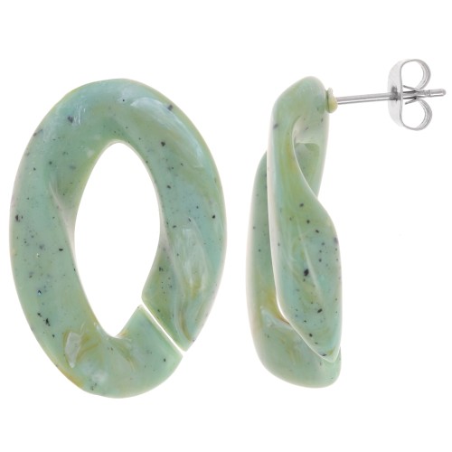 Pendientes retorcidos ovalados 29,5x20 mm - Verde grisáceo - Negro jaspeado x2